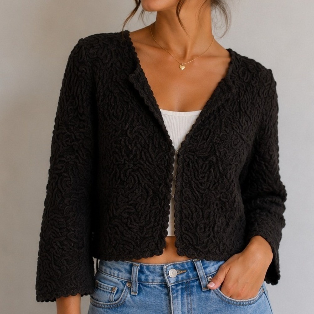 Nine West Textured Brown Cardigan Jacket Small Boho Lagenlook Career Chic